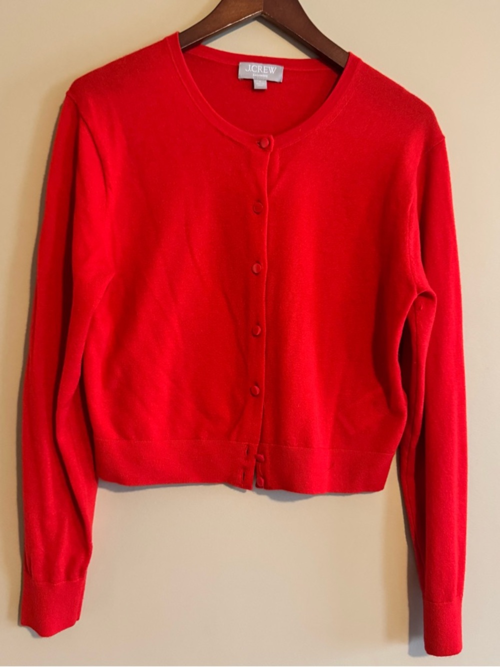 J. Crew Red Cashmere Crewneck Cardigan